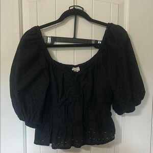 A New Day Black Smocked Puff Sleeve Blouse